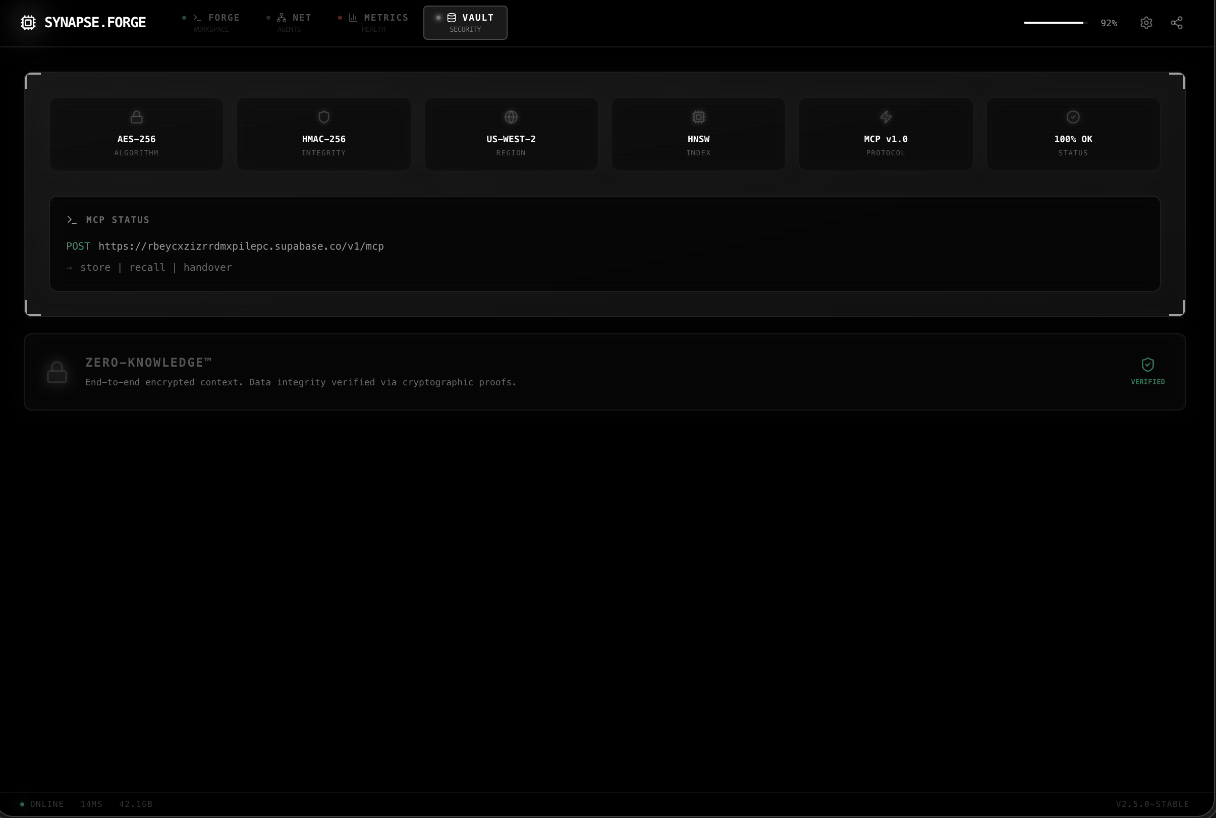 Synapse Forge Vault dashboard